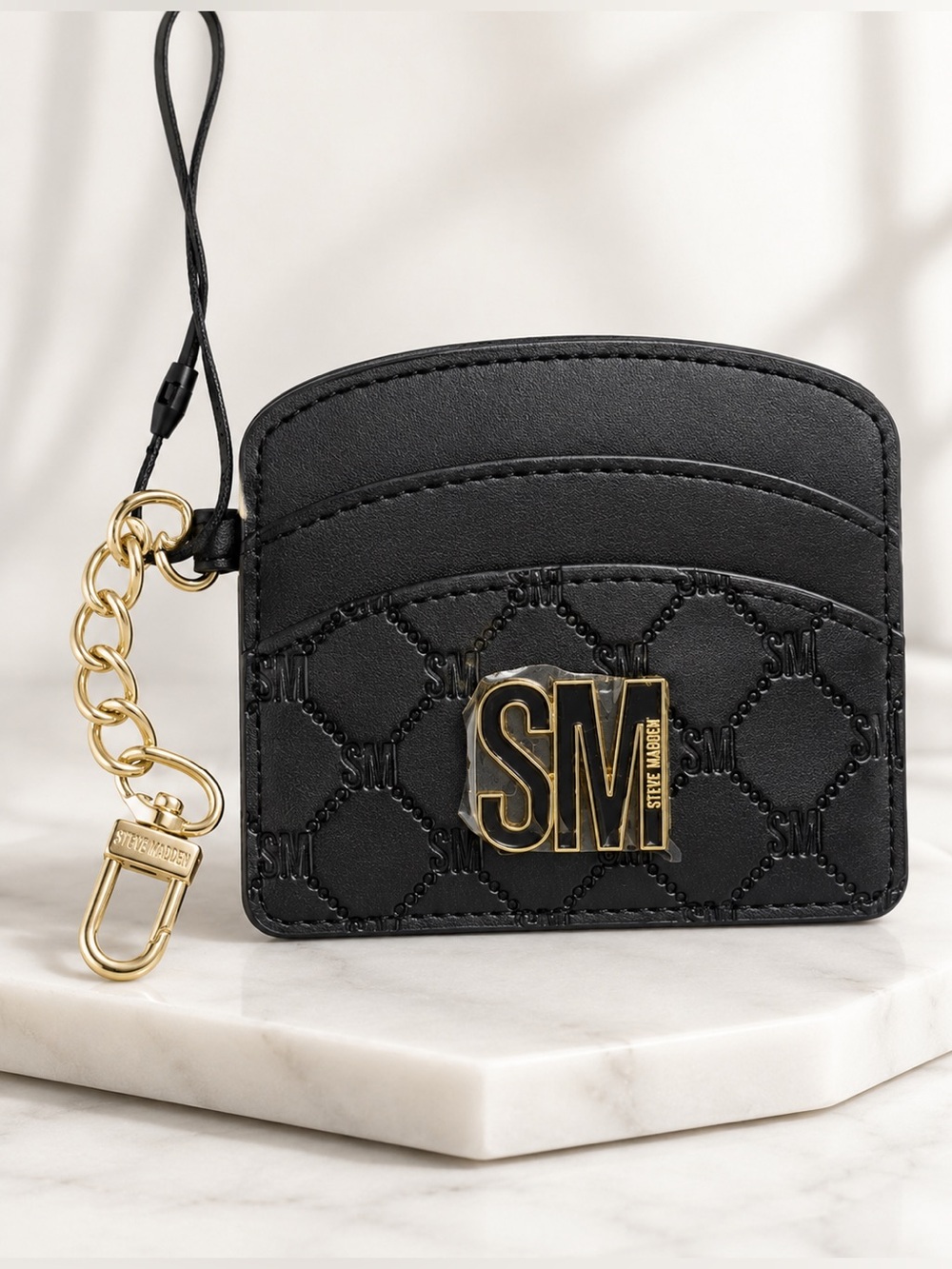 Steve Madden Wallet Card case Logo Black w key Clip